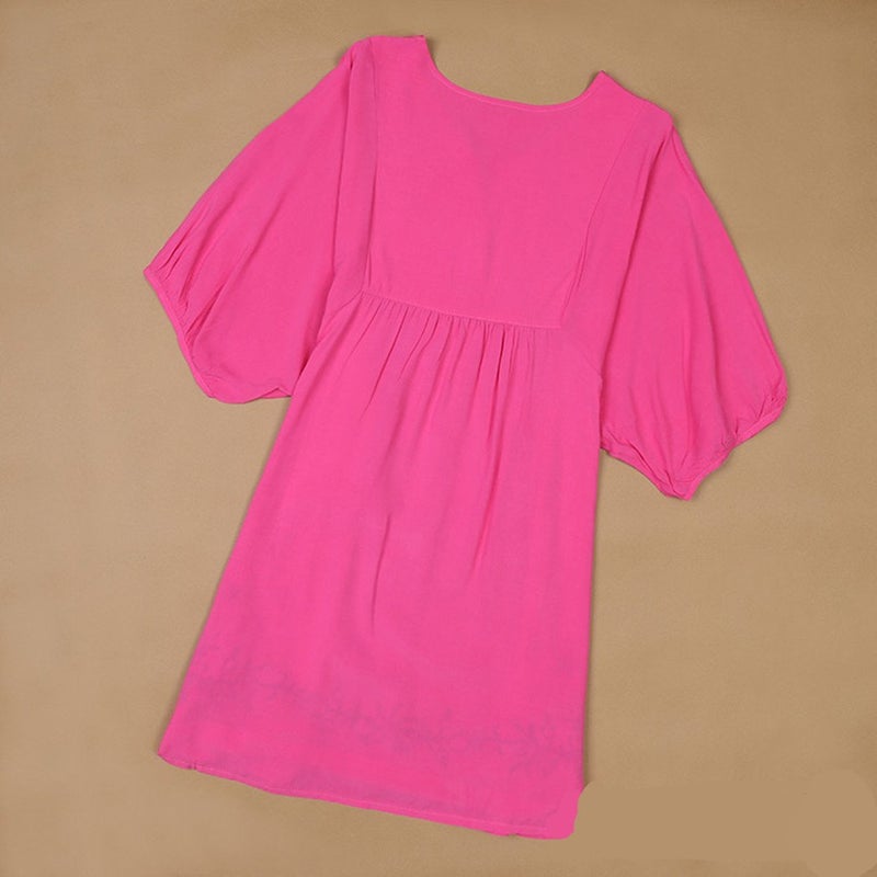 Kafeimali Summer Dress V Neck Mexican Embroidered Peasant Women's Dressy Tops Blouses (Rose Red) - Image 2